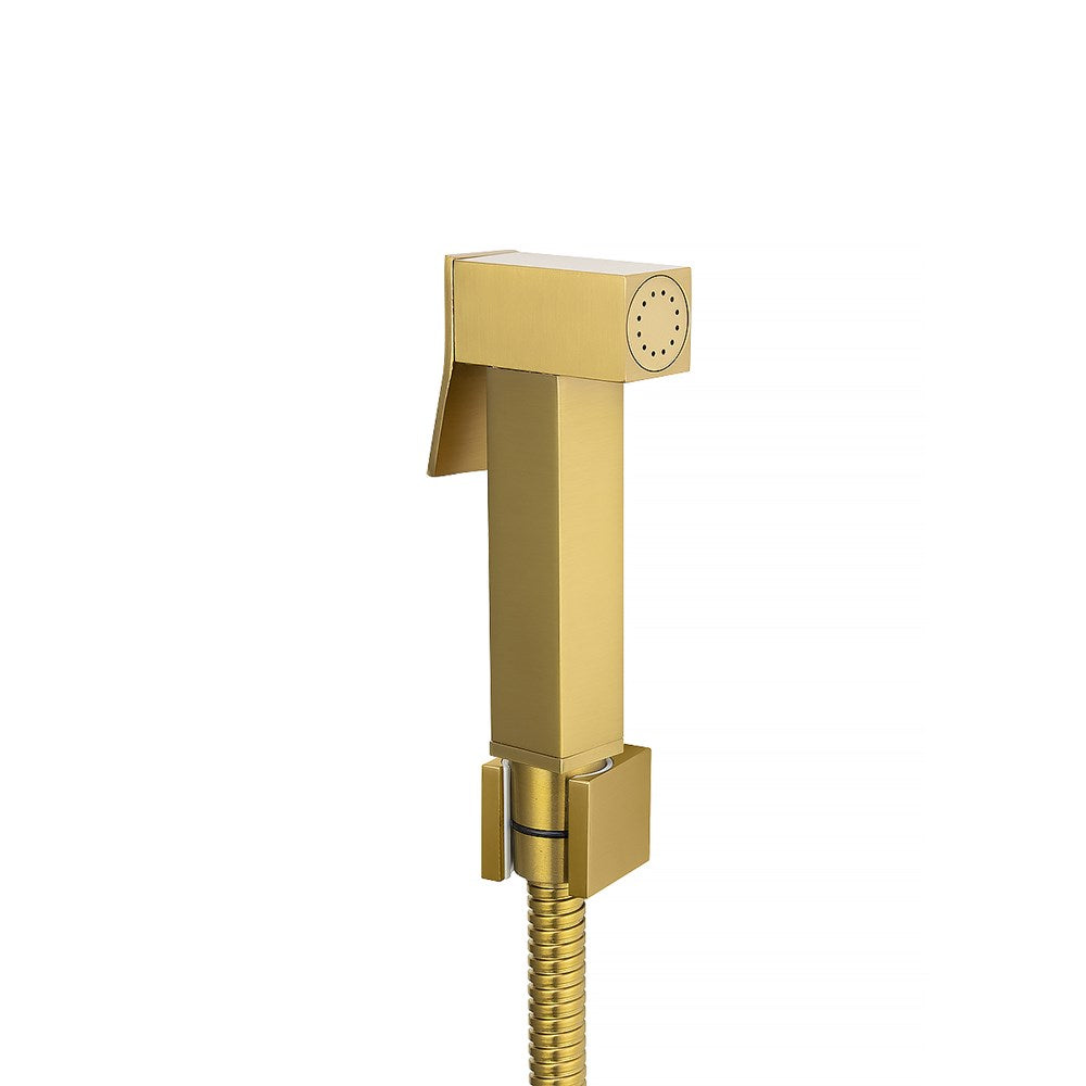 Square Brushed Brass Brass Toilet Bidet Spray Kit with Stainless Steel Hose