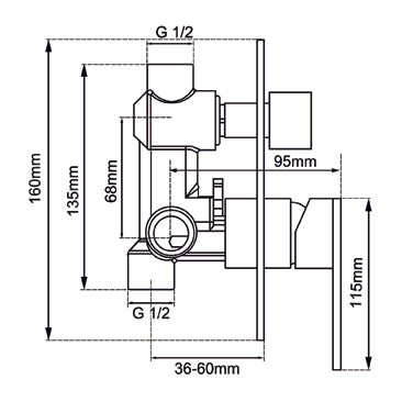 LUCID PIN Series Round Brushed Brass Wall Mixer with Diverter