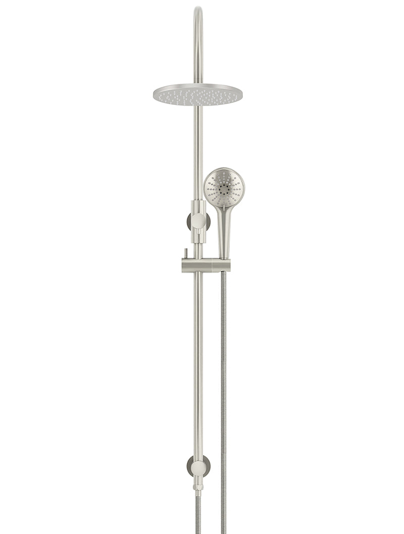 200mm Round Overhead Shower Rail, Three Function Hand Shower - PVD Brushed Nickel