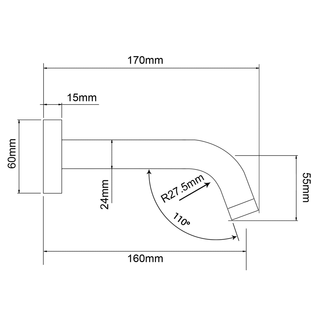 LUCID PIN Series Round Black Bathtub/Basin Wall Spout(160mm)