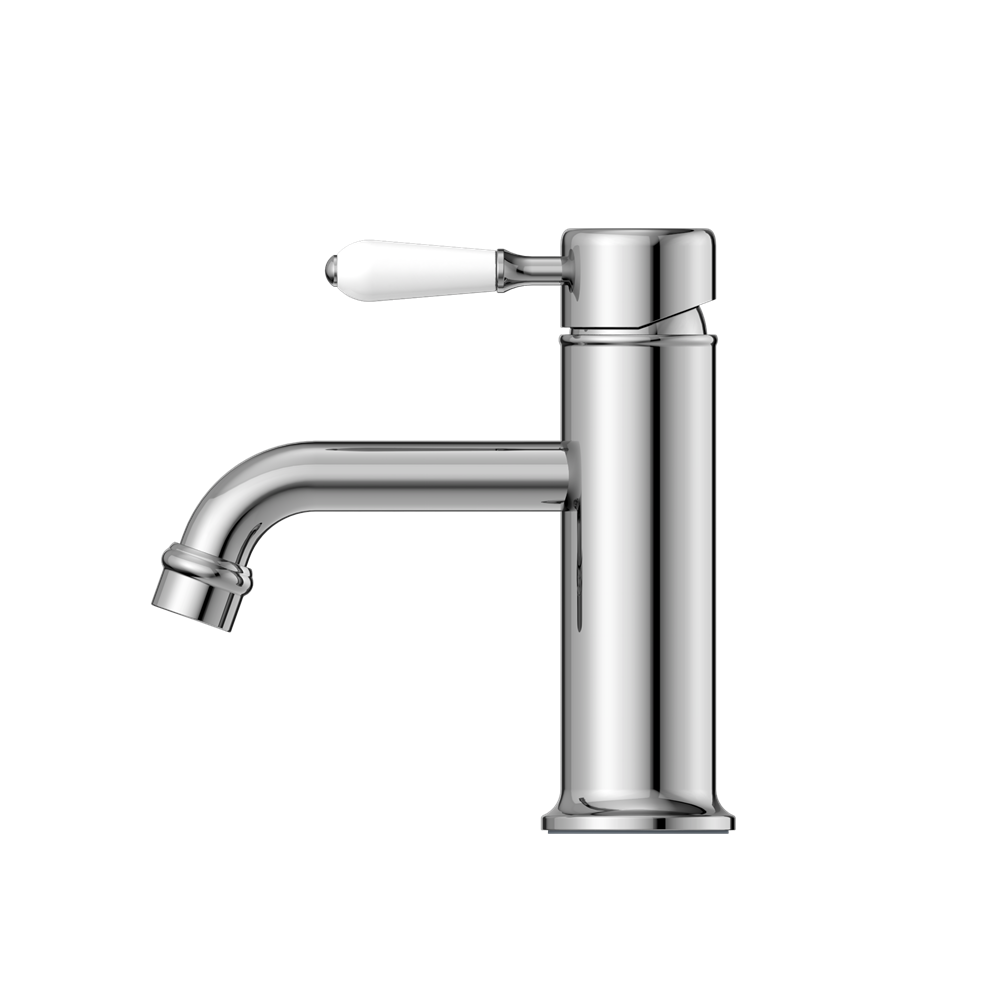 YORK STRAIGHT BASIN MIXER WITH WHITE PORCELAIN LEVER CHROME