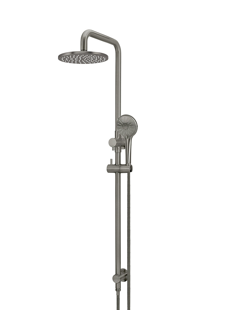 Round Combination Shower Rail 200mm Rose, Three Function Hand Shower - Shadow