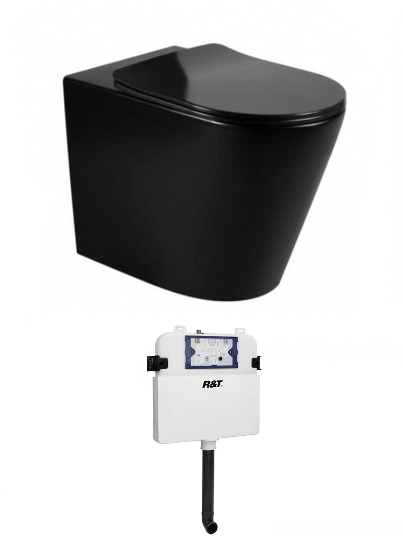 Alzano WF Rimless Pan Slim Seat - Matte Black / R&T Inwall Cistern(Button Order Separately)
