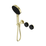 Load image into Gallery viewer, Serenity Progressive Shower System With Marquina Black Handle And Serenity Hand Shower Brushed Gold
