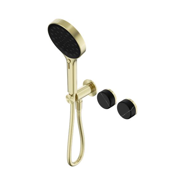 Serenity Progressive Shower System With Marquina Black Handle And Serenity Hand Shower Brushed Gold