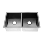 Load image into Gallery viewer, Round Corner Dark Grey Stainless Steel Handmade Double Bowl Kitchen Sink 770*450*215mm(with dark grey waste)
