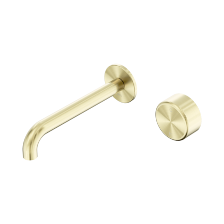 Serenity Progressive Wall Basin Mixer 220mm Spout With Metal Handle Brushed Gold