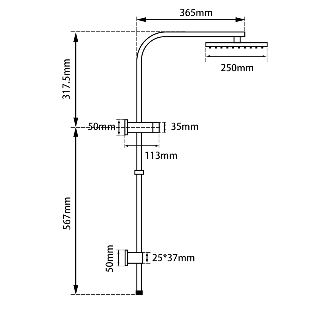 10'' Square Brushed Brass Shower Station(Top Water Inlet)