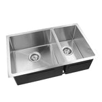 Load image into Gallery viewer, Round Corner Chrome Stainless Steel Handmade 1 and 1/2 Bowl Kitchen Sink 715*450*205mm
