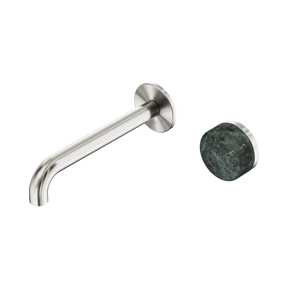 Serenity Progressive Wall Basin Mixer 220mm Spout With Verde Alpi Handle Brushed Nickel