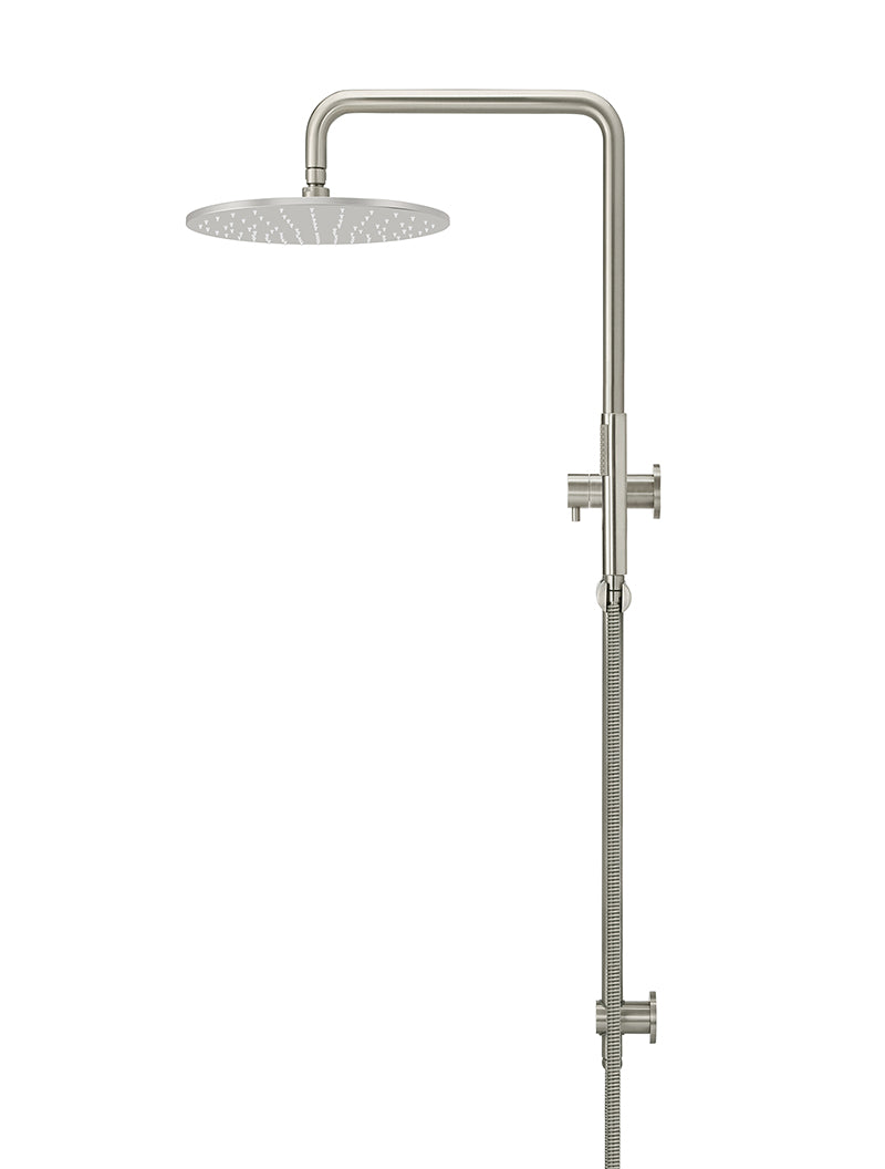 Round Combination Shower Rail, 300mm Rose, Single Function Hand Shower - Brushed Nickel