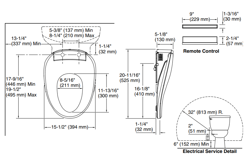 Kohler Electronic Bidet Seat with remote Control C3-255
