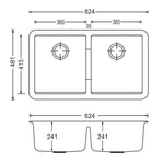 Load image into Gallery viewer, Concrete Grey Carysil CG2B3322 Double Bowl Stone Kitchen Sink 824*481*241mm
