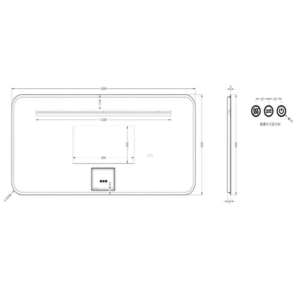 1800*800mm Frameless LED Mirror Touch Sensor demister 3 colours adjustment
