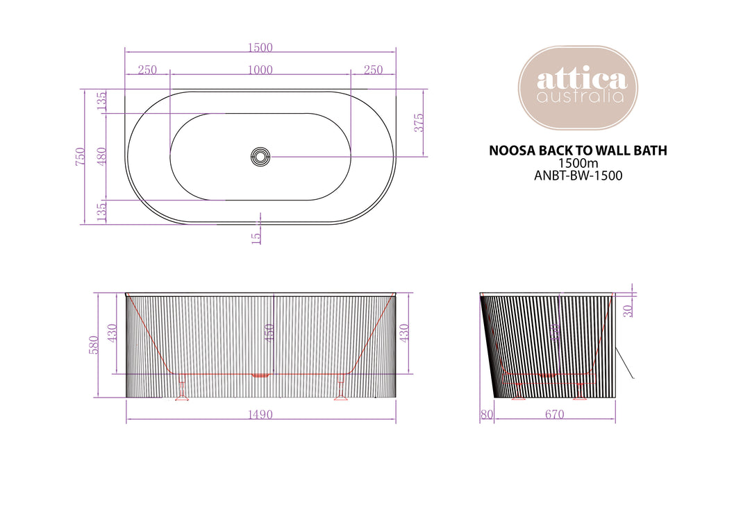 Attica Noosa Back To Wall Bathtub
