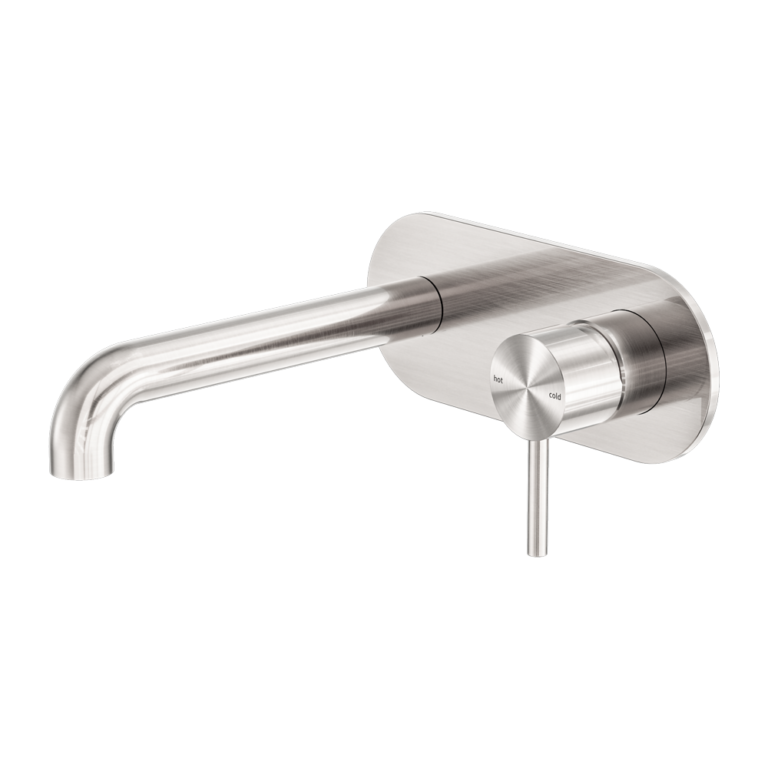 Zen SS316L Wall Basin/Bath Mixer 230mm Spout Brushed Nickel