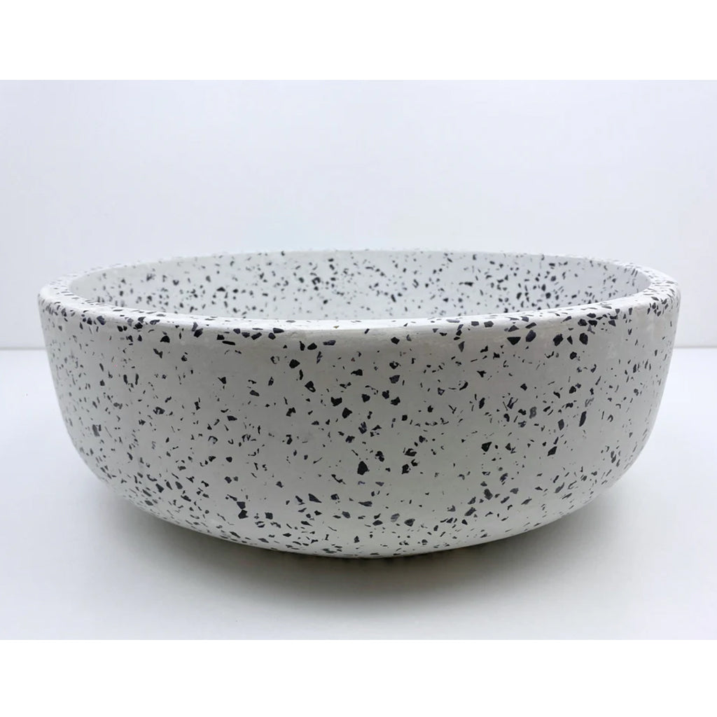350*350*120 Circular Above Counter Basin Elios - White Terrazzo (Black Aggregate)