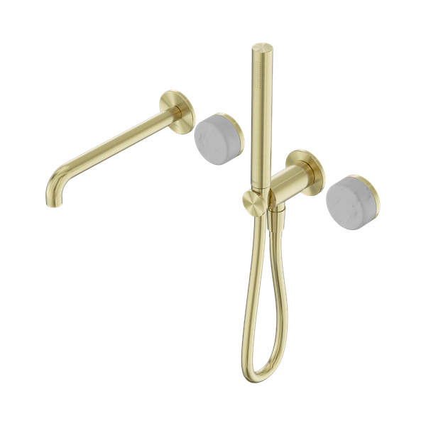 Serenity Progressive Shower System With Spout With Carrara Handle And Slim Shower Brushed Gold