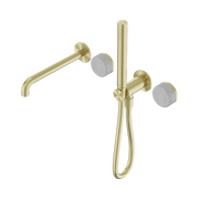 Serenity Progressive Shower System With Spout With Carrara Handle And Slim Shower Brushed Gold