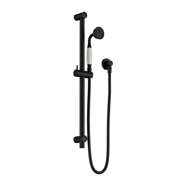 YORK SHOWER RAIL WITH WHITE PORCELAIN HAND SHOWER MATTE BLACK