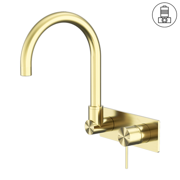MECCA WALL BASIN/BATH MIXER SWIVEL SPOUT BRUSHED GOLD
