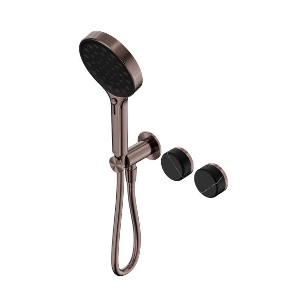 Serenity Progressive Shower System With Marquina Black Handle And Serenity Hand Shower Brushed Bronze