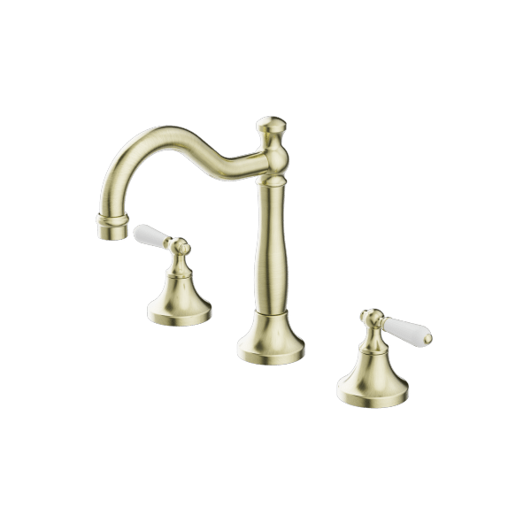 YORK BASIN SET WITH WHITE PORCELAIN LEVER AGED BRASS