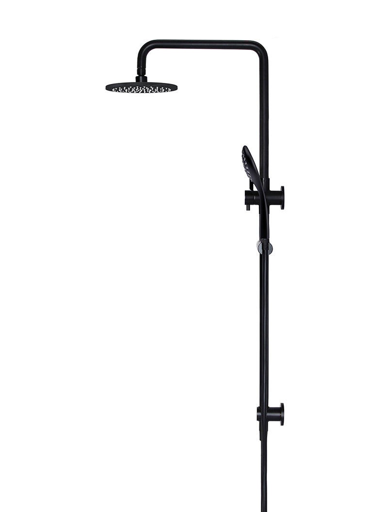 Round Combination Shower Rail, 200mm Rose, Three-Function Hand Shower - Matte Black