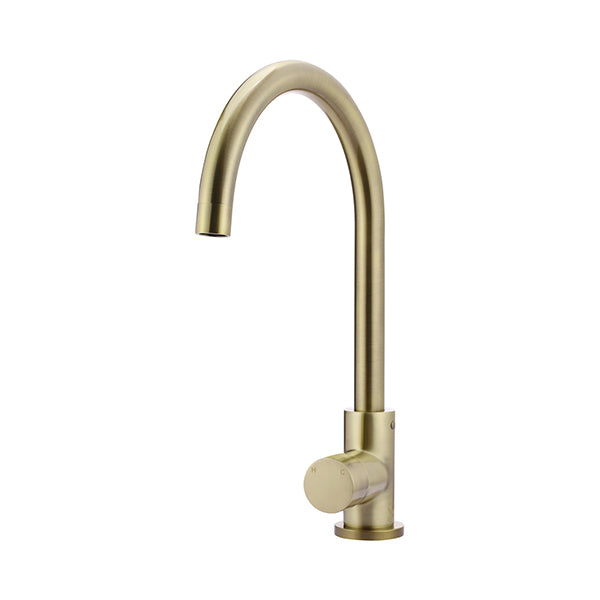 Round Pinless Gooseneck Kitchen Mixer Tap - PVD Tiger Bronze