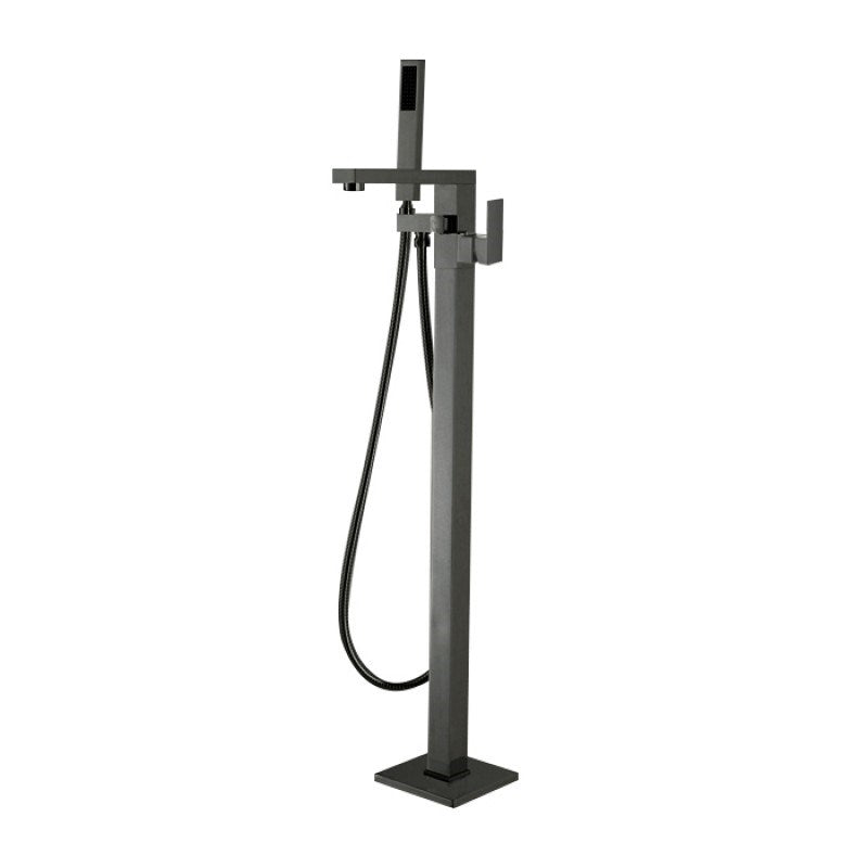 Square Gun Metal Grey Freestanding Bath Mixer With Handheld Shower