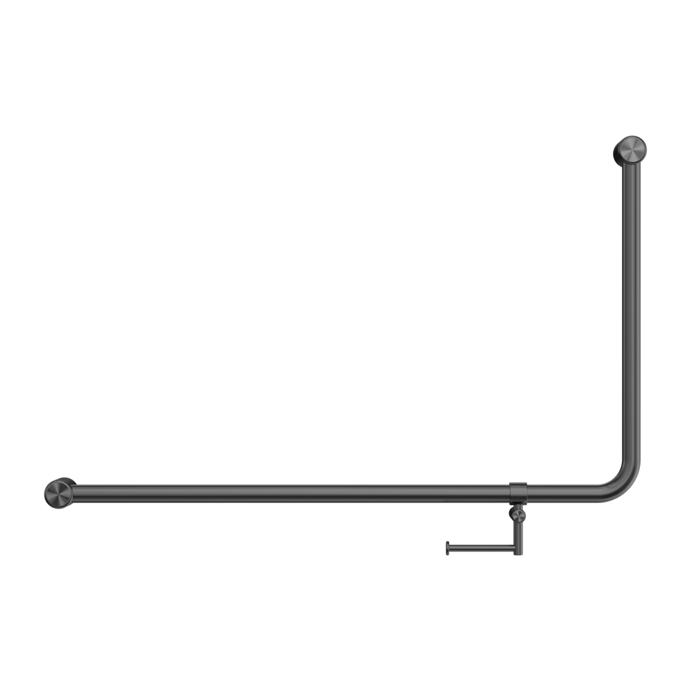 MECCA CARE 32MM DDA 90 DEGREE BENT TUBE GRAB RAIL 600X1000MM WITH TOILET ROLL HOLDER GUN METAL