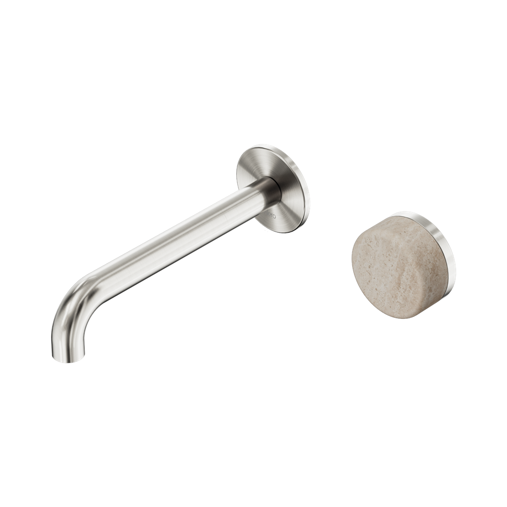 Serenity Progressive Wall Basin Mixer 220mm Spout With Rome Travertine Handle Brushed Nickel
