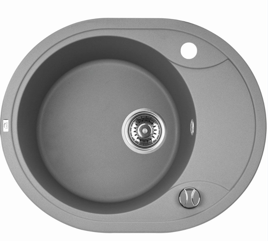 Laveo Dafne Grey Granite Single Bowl Stone Kitchen Sink 470*580*198mm(including Space Saving Siphon and Click-clack Plug)