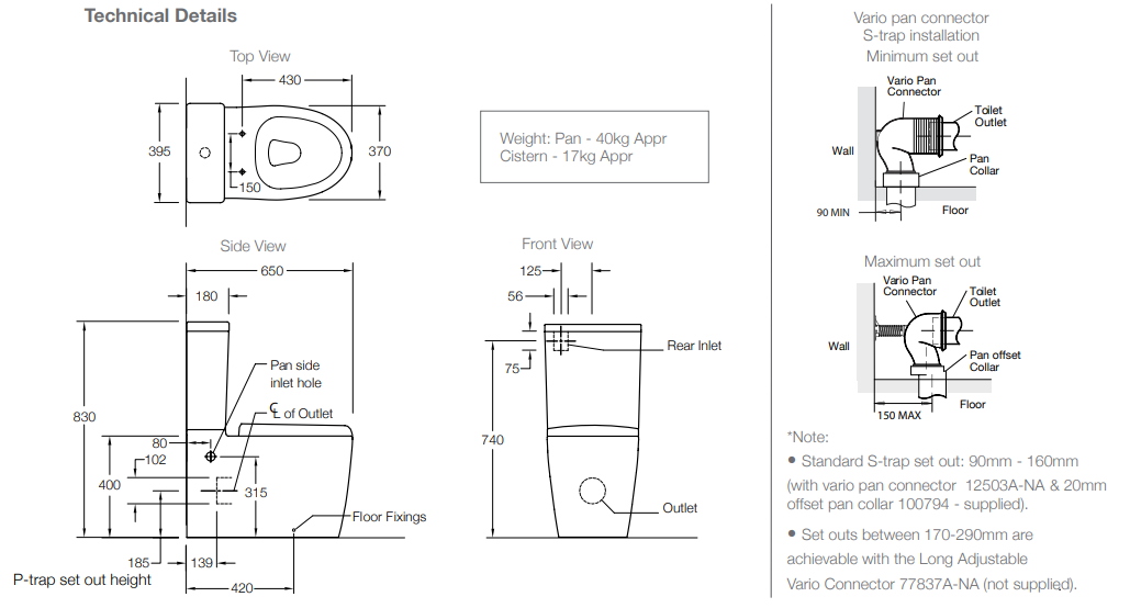 Grande BTW Toilet Suite with Wrap Seat Rear or Side Water Inlet 76077A-SST-0 + 76993A-0 + 75200A-0