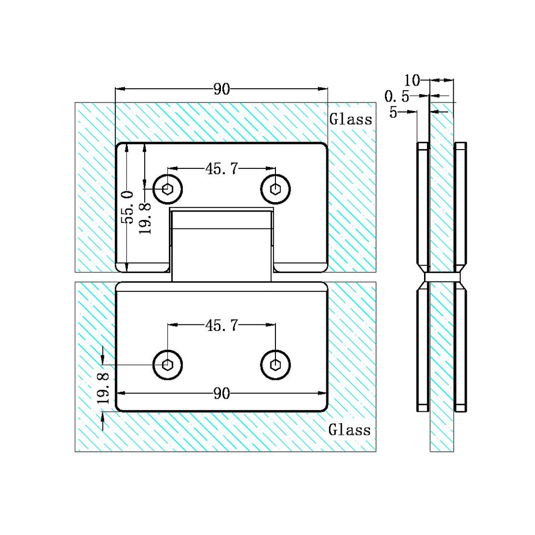 180 DEGREE GLASS TO GLASS SHOWER HINGE 10MM GLASS BRUSHED GOLD