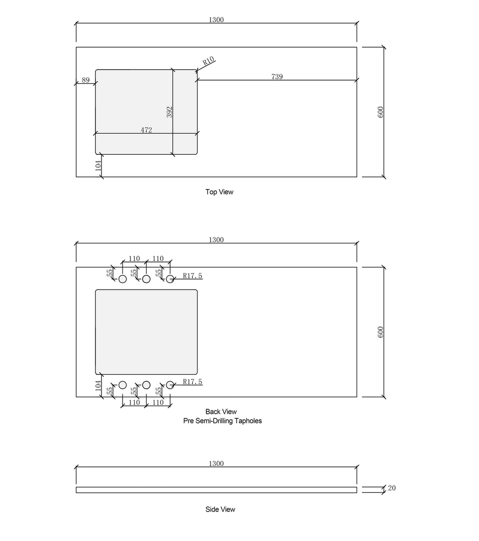 Bondi White Base Laundry Cabinet with 1300mm Pure White Top