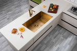 Load image into Gallery viewer, Round Corner Stainless Steel Brushed Brass PVD Coating Single Bowl Kitchen Sink(with Bottom Tray) 762*457*254mm
