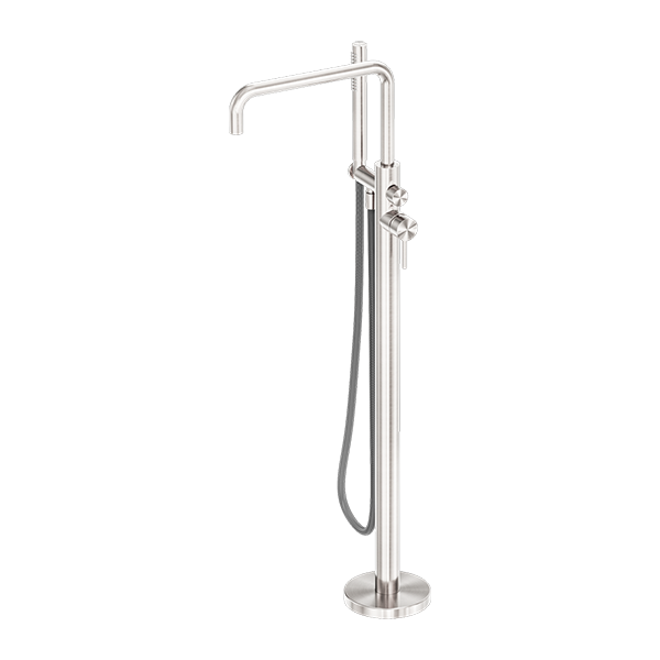 Zen SS316L Freestanding Bath Mixer With Outdoor Shower Hose Brushed Nickel