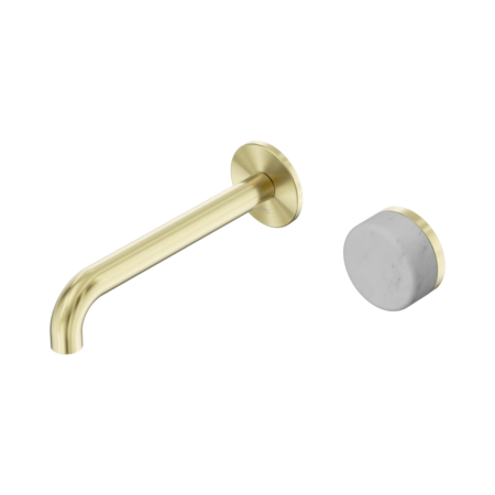 Serenity Progressive Wall Basin Mixer 220mm Spout With Carrara Handle Brushed Gold