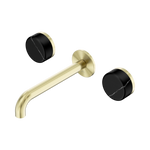 Load image into Gallery viewer, Serenity Wall Basin Set 220mm Spout With Marquina Black Handle Brushed Gold
