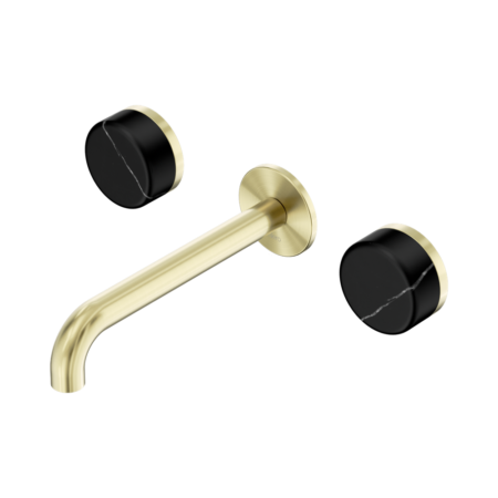 Serenity Wall Basin Set 220mm Spout With Marquina Black Handle Brushed Gold