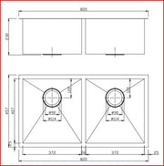 820x457x230mm Gunmetal Stainless Steel PVD Double Bowl Kitchen Sink