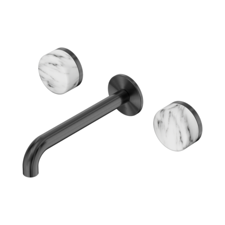 Serenity Wall Basin Set 160mm Spout With Arabescato Corchia Handle Gun Metal