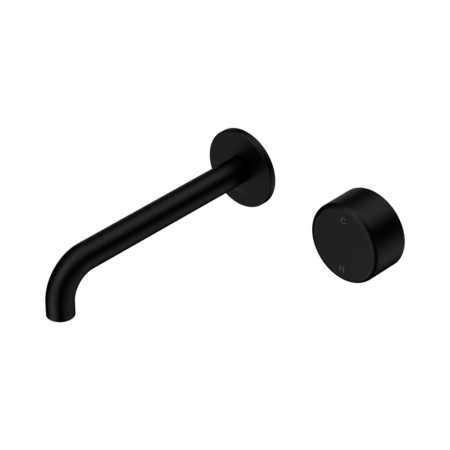 Serenity Progressive Wall Basin Mixer 185mm Spout With Metal Handle Matte Black