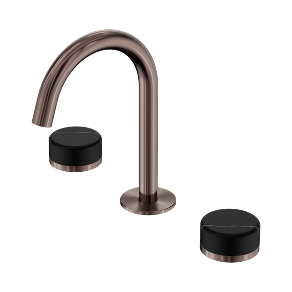 Serenity Basin Set Arc Spout With Marquina Black Handle Brushed Bronze