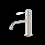 Load image into Gallery viewer, YORK STRAIGHT BASIN MIXER WITH WHITE PORCELAIN LEVER BRUSHED NICKEL

