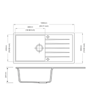 Concrete Grey Carysil Vivaldi D-100 Granite Single Bowl with Drain Board Stone Kitchen Sink 860*500mm