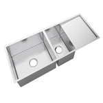 Load image into Gallery viewer, Round Corner Chrome Stainless Steel Handmade 1 and 1/2 Bowl Kitchen Sink with Drain Board 1160*460*230mm
