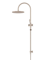 300mm Round Overhead Shower Rail, Three Function Hand Shower - Champagne