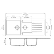 Concrete Grey Carysil Vivaldi D-200 Granite 1 and 1/2 Bowl with Drain Board Stone Kitchen Sink 1160*500mm